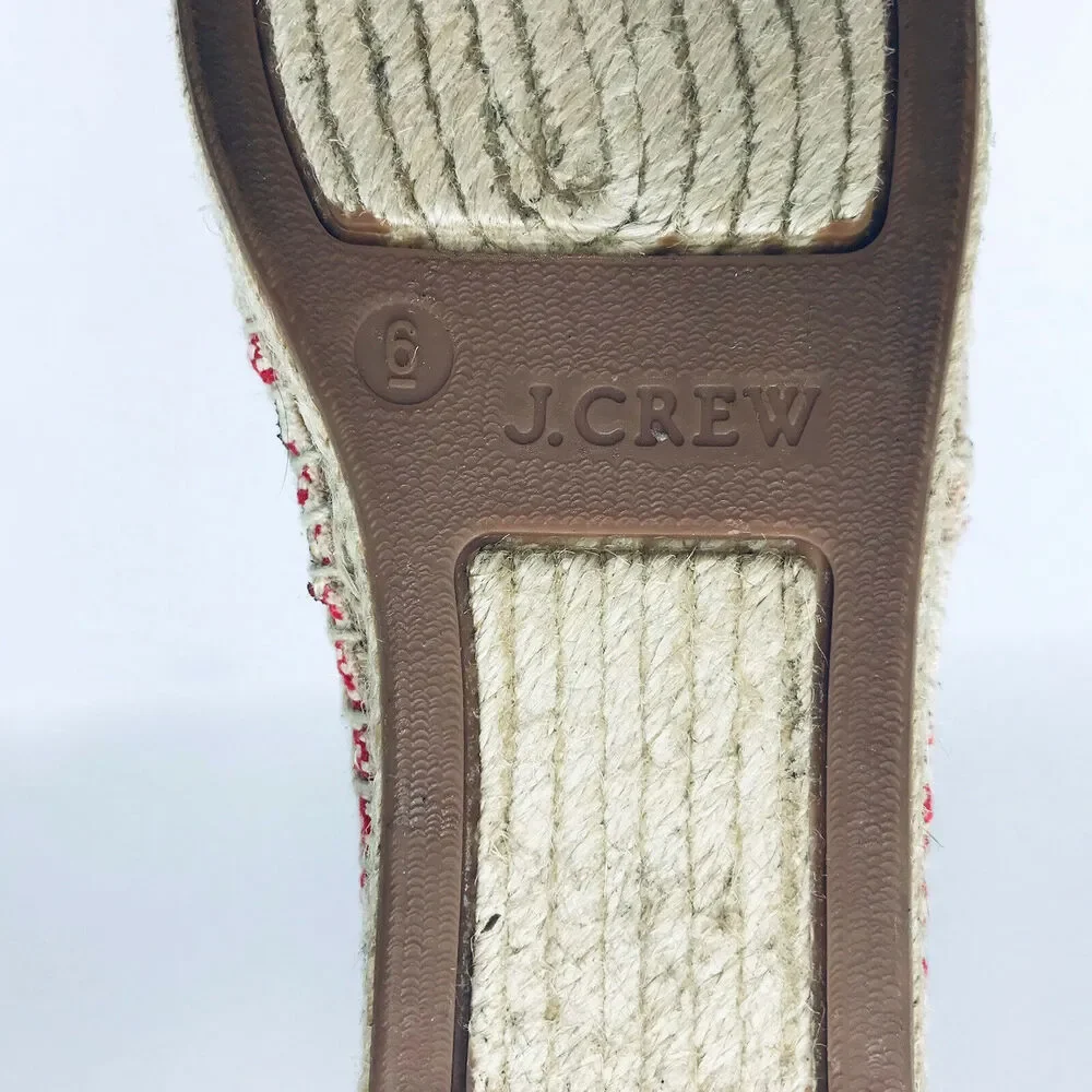 J Crew Women's 6 Island Espadrilles Slip On Flats Red Striped Parrot Palm Tree